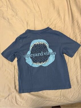 Vineyard Vines Boys Short Sleeve Shark Tee - Navy with Light Blue Graphic